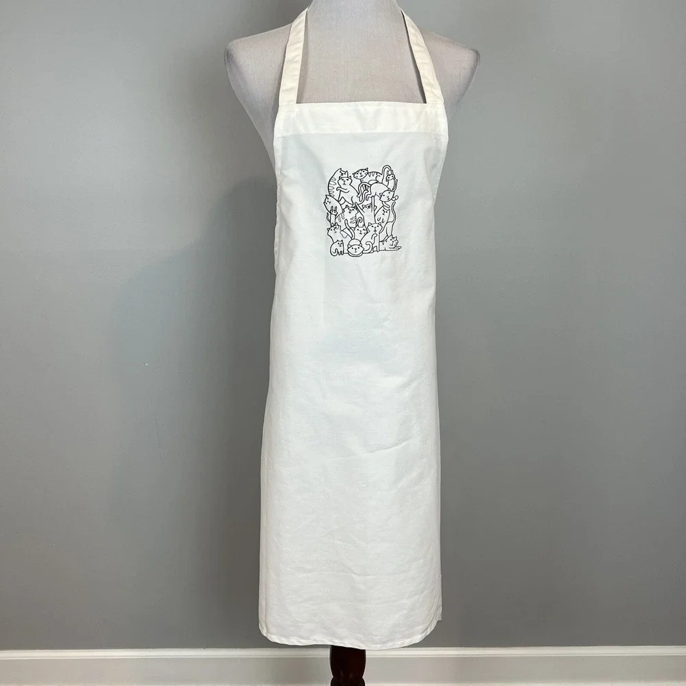 Cat Kitchen Apron White Black Embroidered Kitten Caboodle Group of Cats NWT